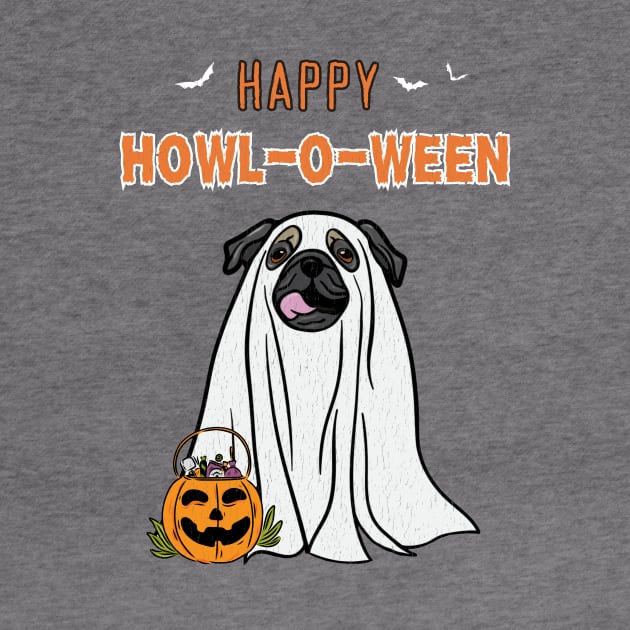 Happy Howl-O-Ween Pug Ghost Dog Design Distressed by bbreidenbach